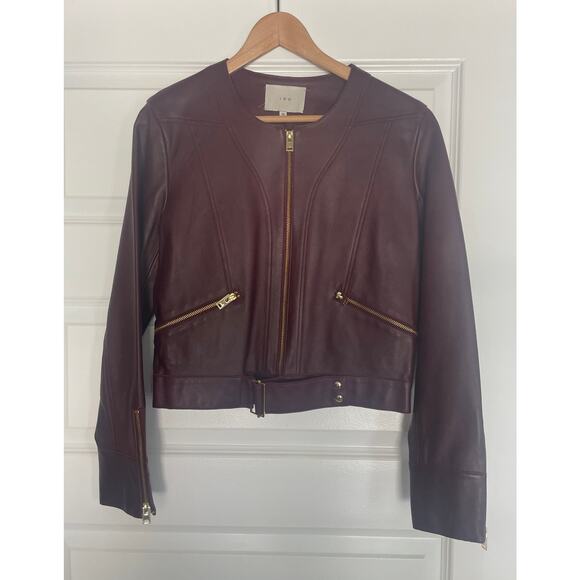 IRO SOFT LEATHER LAMBSKIN MOTO BURGUNDY JACKET 38 - Picture 5 of 9